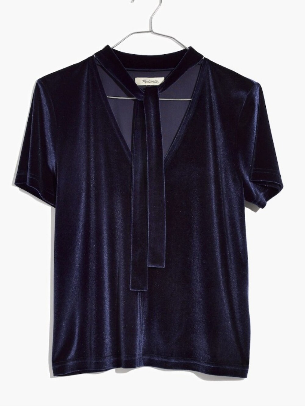 Madewell Velvet Tie-Neck Top - Nightfall Blue XXS
